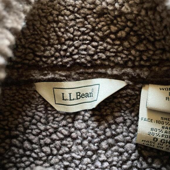 Vintage LL Bean Shearling Jacket Womens Large Brown Sherpa Lined Suede Coat - Picture 7 of 9